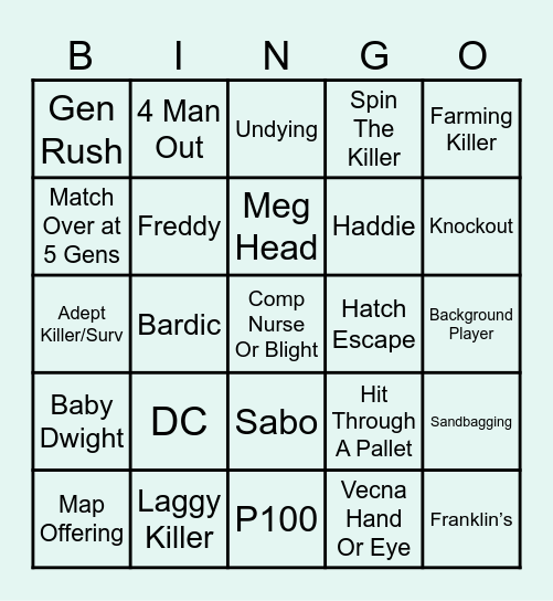 DBD Bingo Card