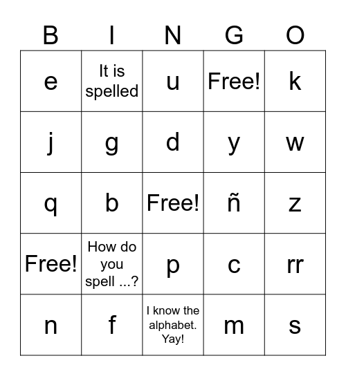 alfabeto español Bingo Card