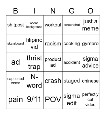 instagram bingo Card