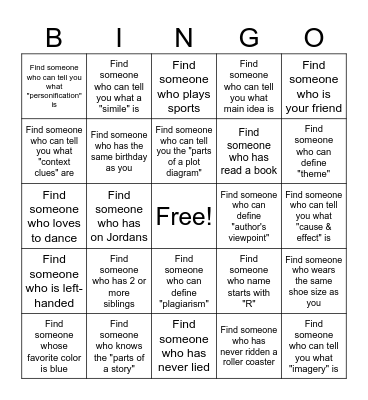 Get to Know You/What do you know Bingo Card
