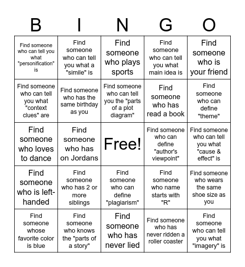 Get to Know You/What do you know Bingo Card