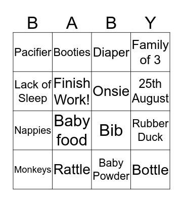 Anita's Babyshower Bingo Card