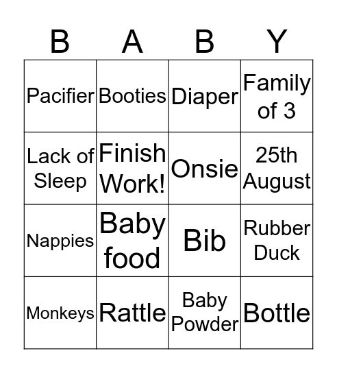 Anita's Babyshower Bingo Card