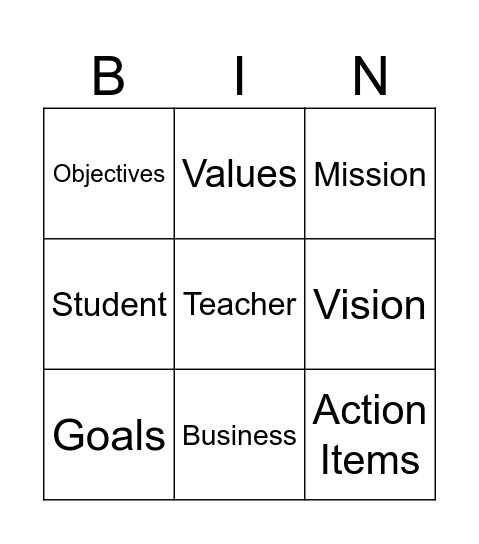 Strategic Plan Checklist Bingo Card