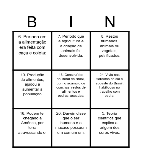 PRE-HISTÓRIA REVISÃO Bingo Card