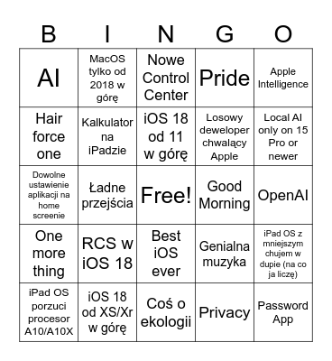 WWDC 2024 Bingo Card