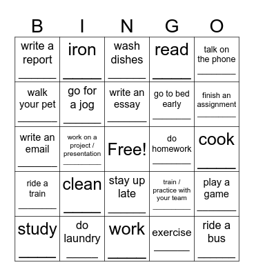 Last Night Bingo Card