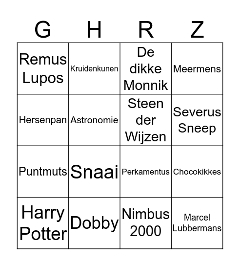 Harry Potter Bingo Card