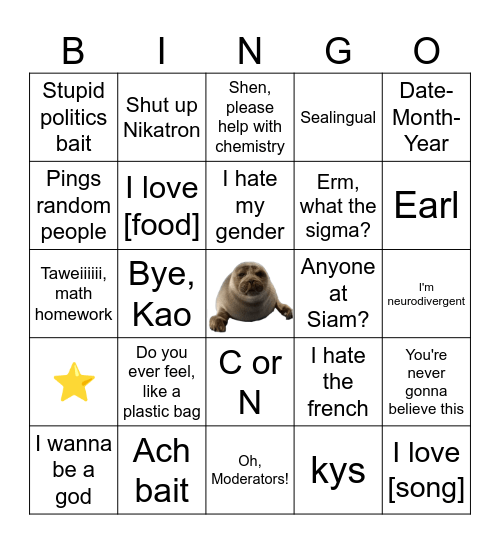 Webb's server bingo Card