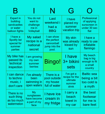 Summer Ready! Bingo Card