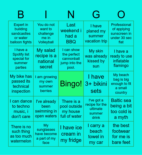 Summer Ready! Bingo Card