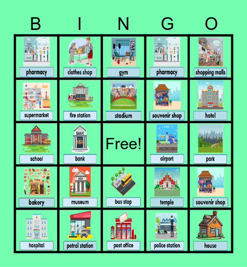 Places in Town Bingo Card