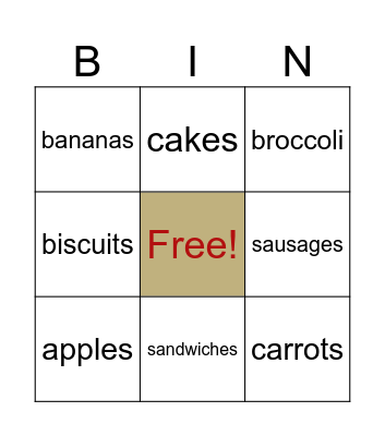 Food Bingo Card