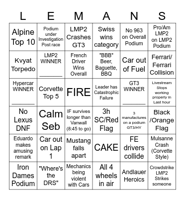 24 Le Mans 24c Bingo Card