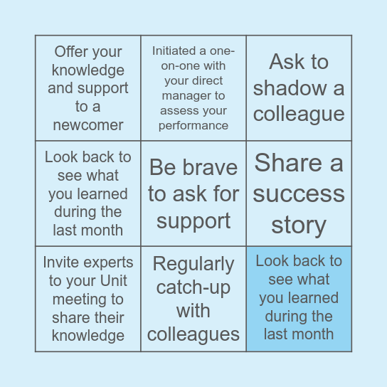 FEEDBACK BINGO Card