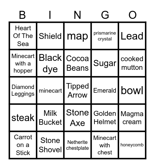 Minecraft Bingo Card