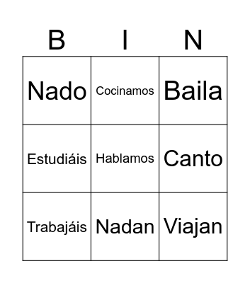 -AR Verbs Bingo Card