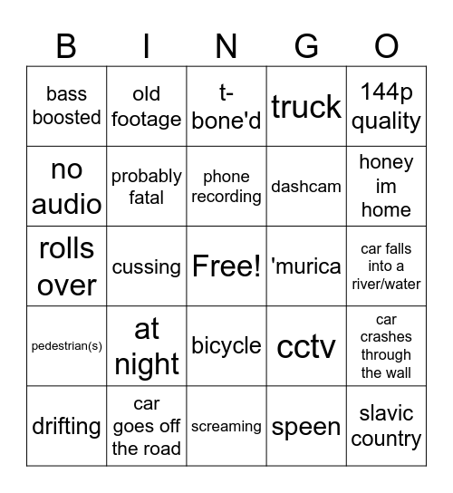 car crash bingo Card