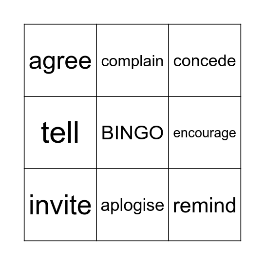 Reporting Verbs Bingo Card