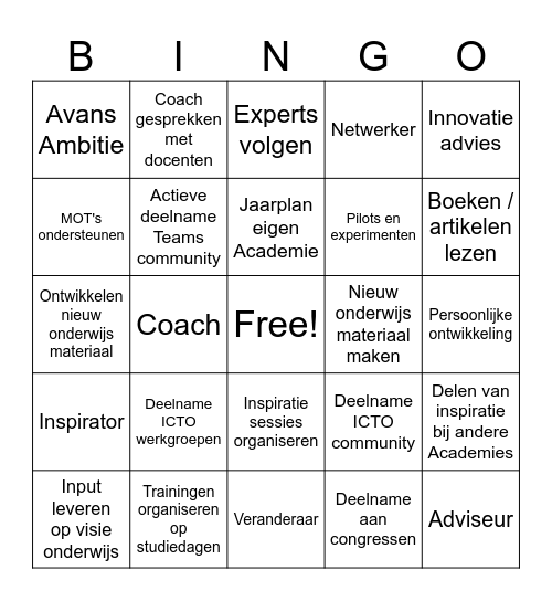 ICTO activiteiten Bingo Card