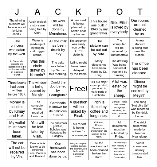 Jackpot - PASSIVE VOICE REVIEW Bingo Card