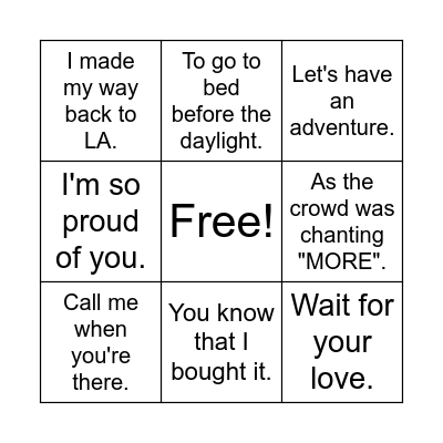 B I N G O Bingo Card