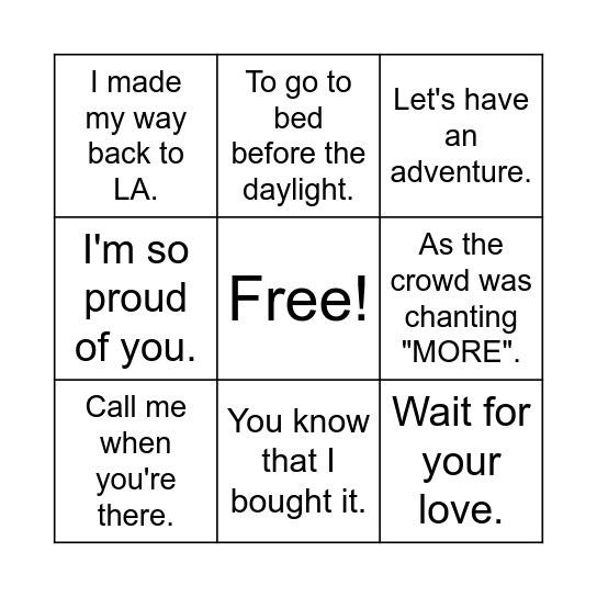 B I N G O Bingo Card