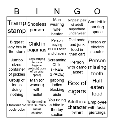 Walmart Bingo Card