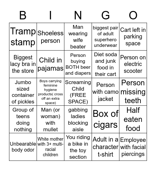 Walmart Bingo Card