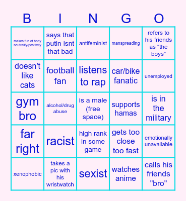 red flags in guys Bingo Card