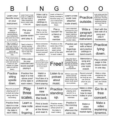 Summer Practice Challenge Bingo Card