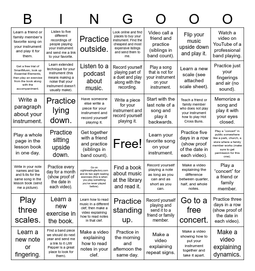 Summer Practice Challenge Bingo Card