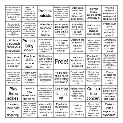 Summer Practice Challenge Bingo Card