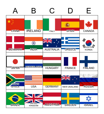 National Anthems Around the World Bingo Card