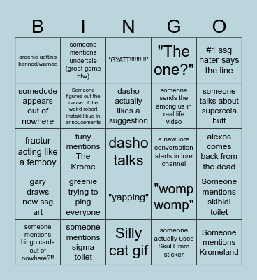 DASHOS DEVELOPMENT SERVER Bingo Card