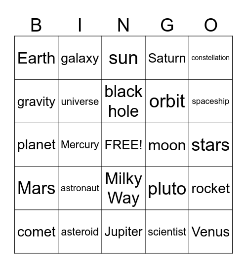 SPACE Bingo Card