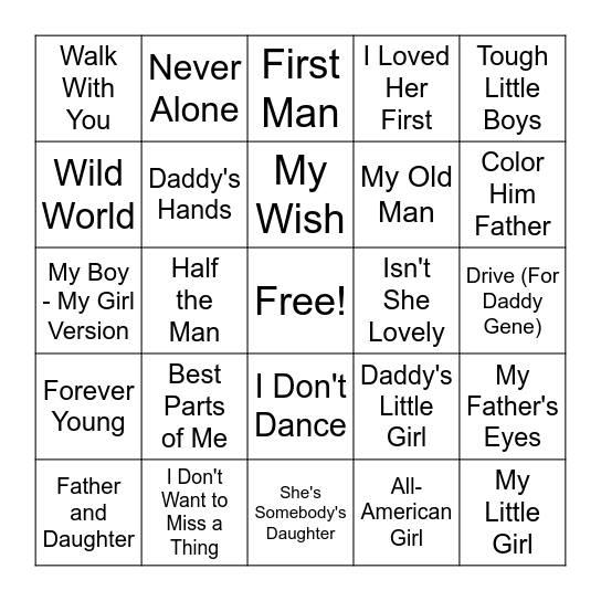 Round 1 - For All The Dads! Bingo Card