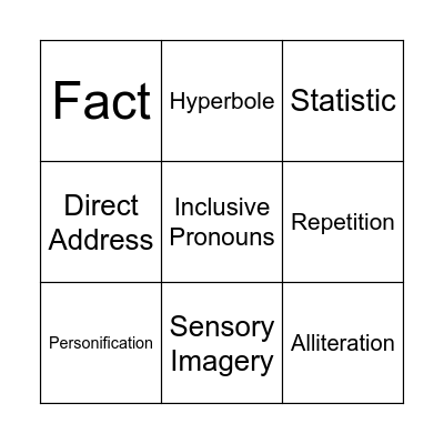 Terminology Bingo Card