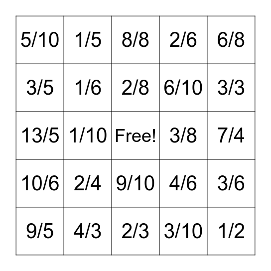 Fraction Shapes Bingo Card