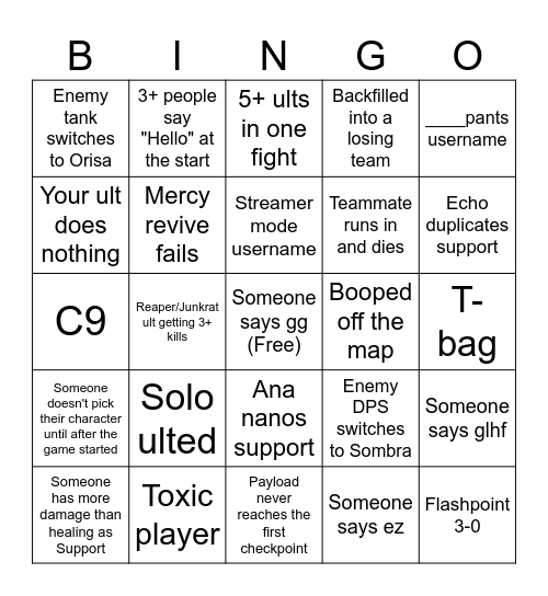 Overwatch BINGO Card