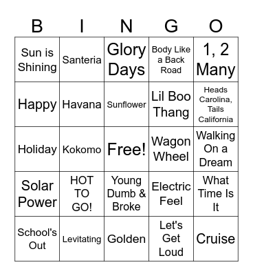 Music Bingo #1 Bingo Card