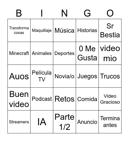 Untitled Bingo Card