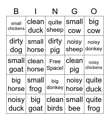 Farm Bingo Card