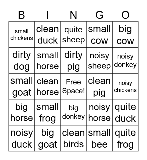 Farm Bingo Card