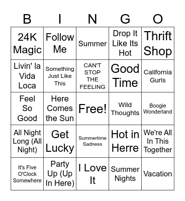 Music Bingo #4 Bingo Card