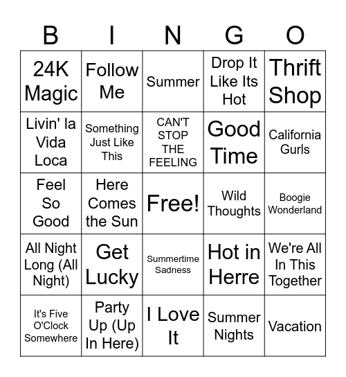 Music Bingo #4 Bingo Card