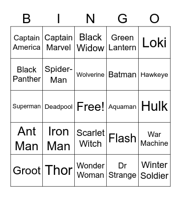 Superheroes Bingo Card