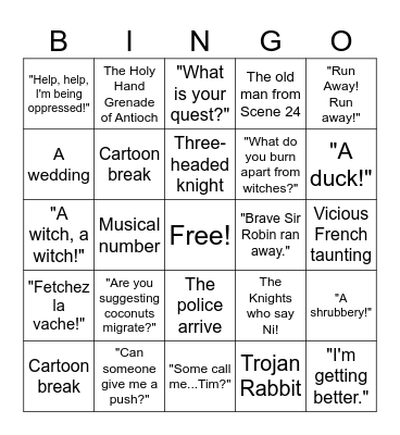 Monty Python and the Holy Grail Bingo Card