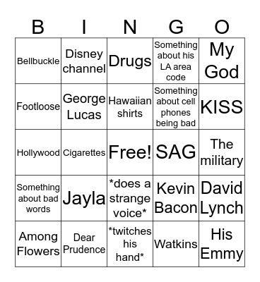 Sam Dalton Bingo Card