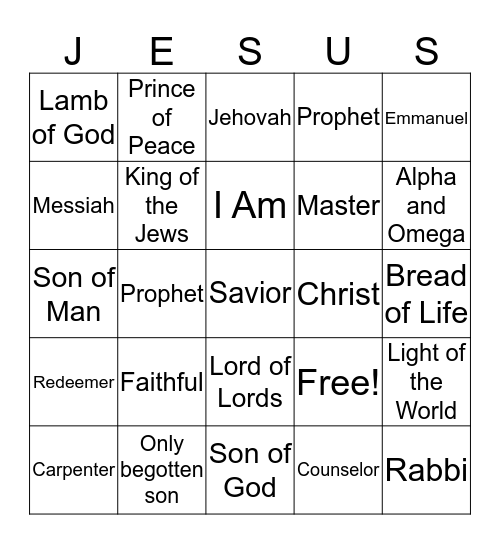 Jesus is ...... Bingo Card
